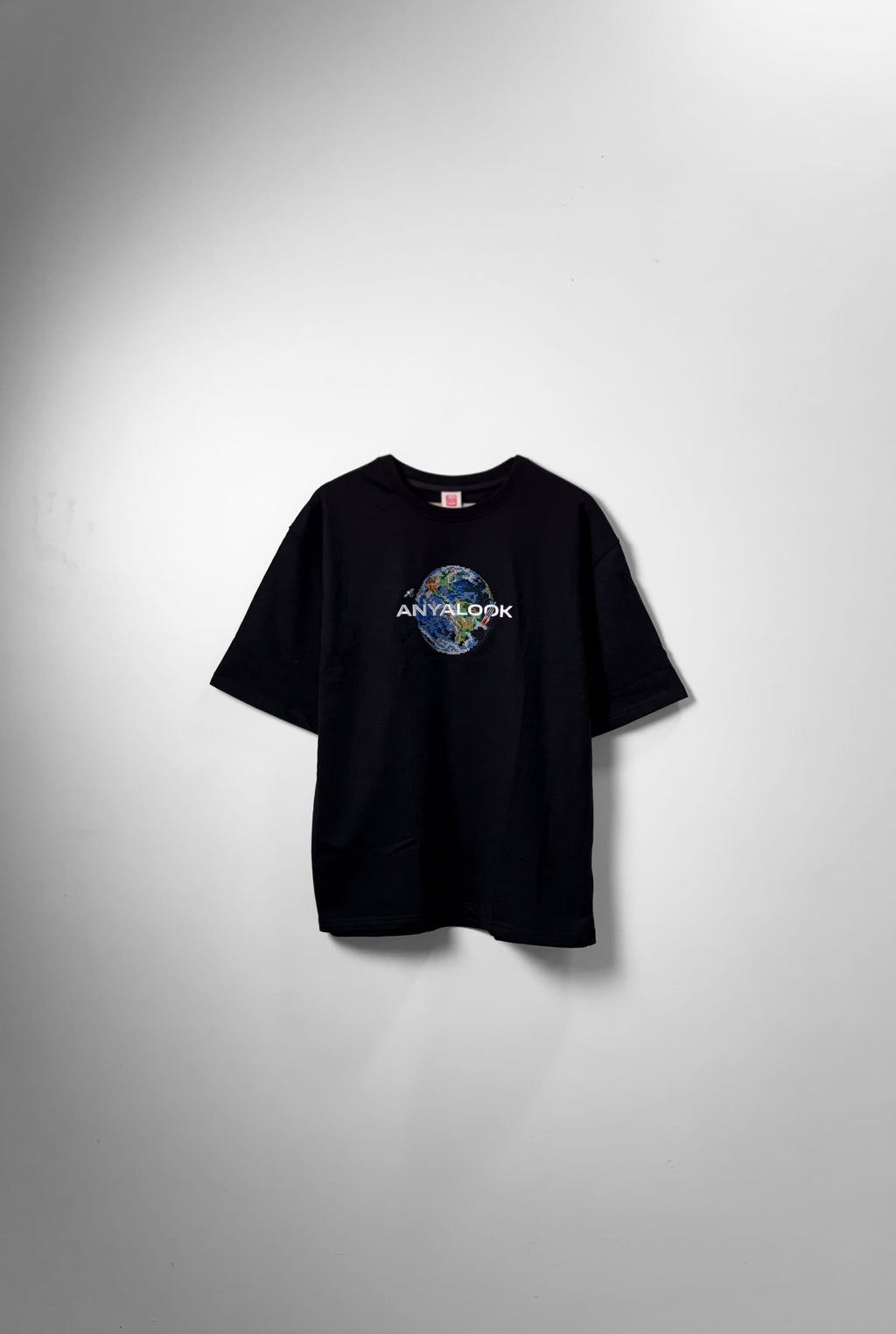 Earth Orbit with Indian Rocket & Satellite Embroidered Oversized T-Shirt | Black | AnyaLook