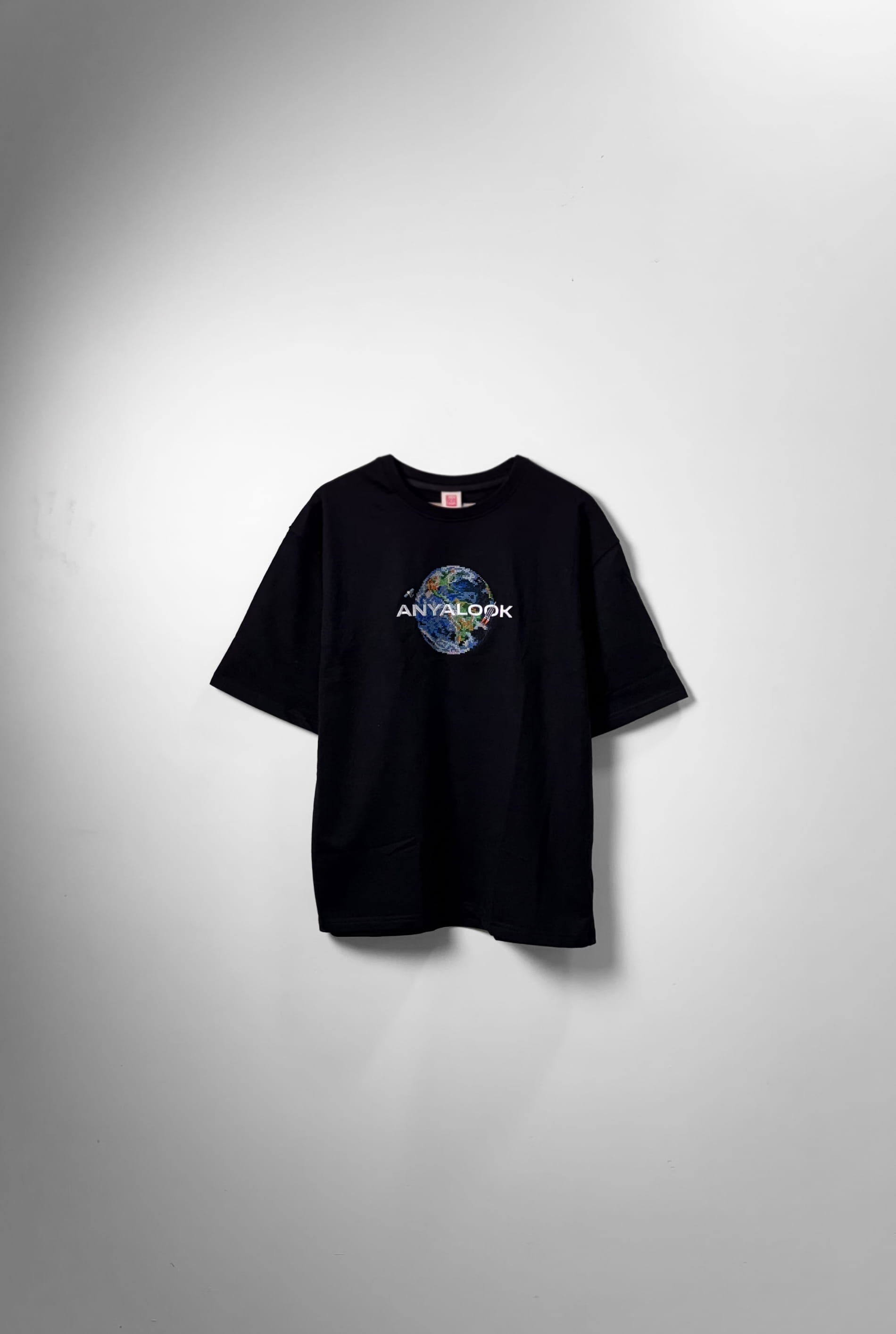 Earth Orbit with Indian Rocket & Satellite Embroidered Oversized T-Shirt | Black | AnyaLook
