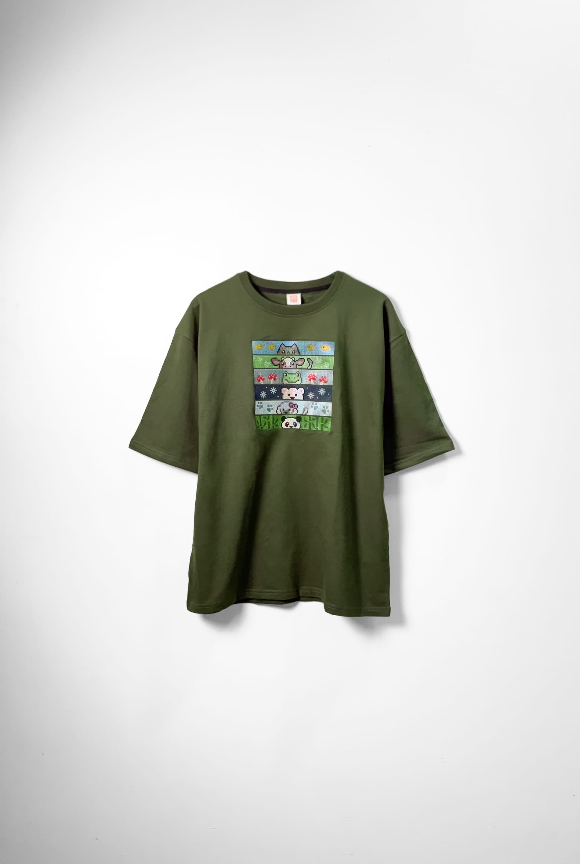 Cute Animals Embroidered Oversized T-Shirt | Green | AnyaLook