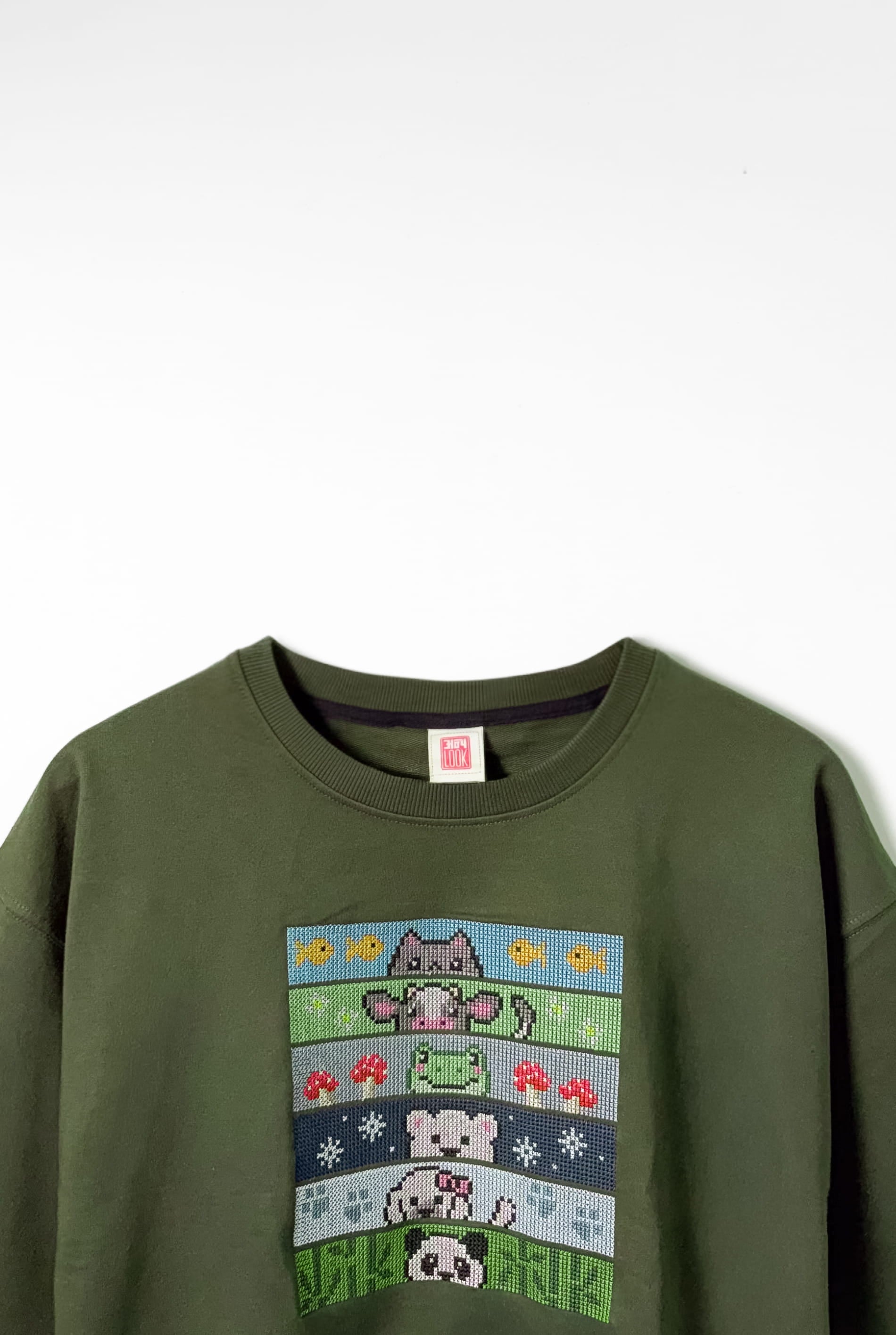 Cute Animals Embroidered Oversized T-Shirt | Green | AnyaLook