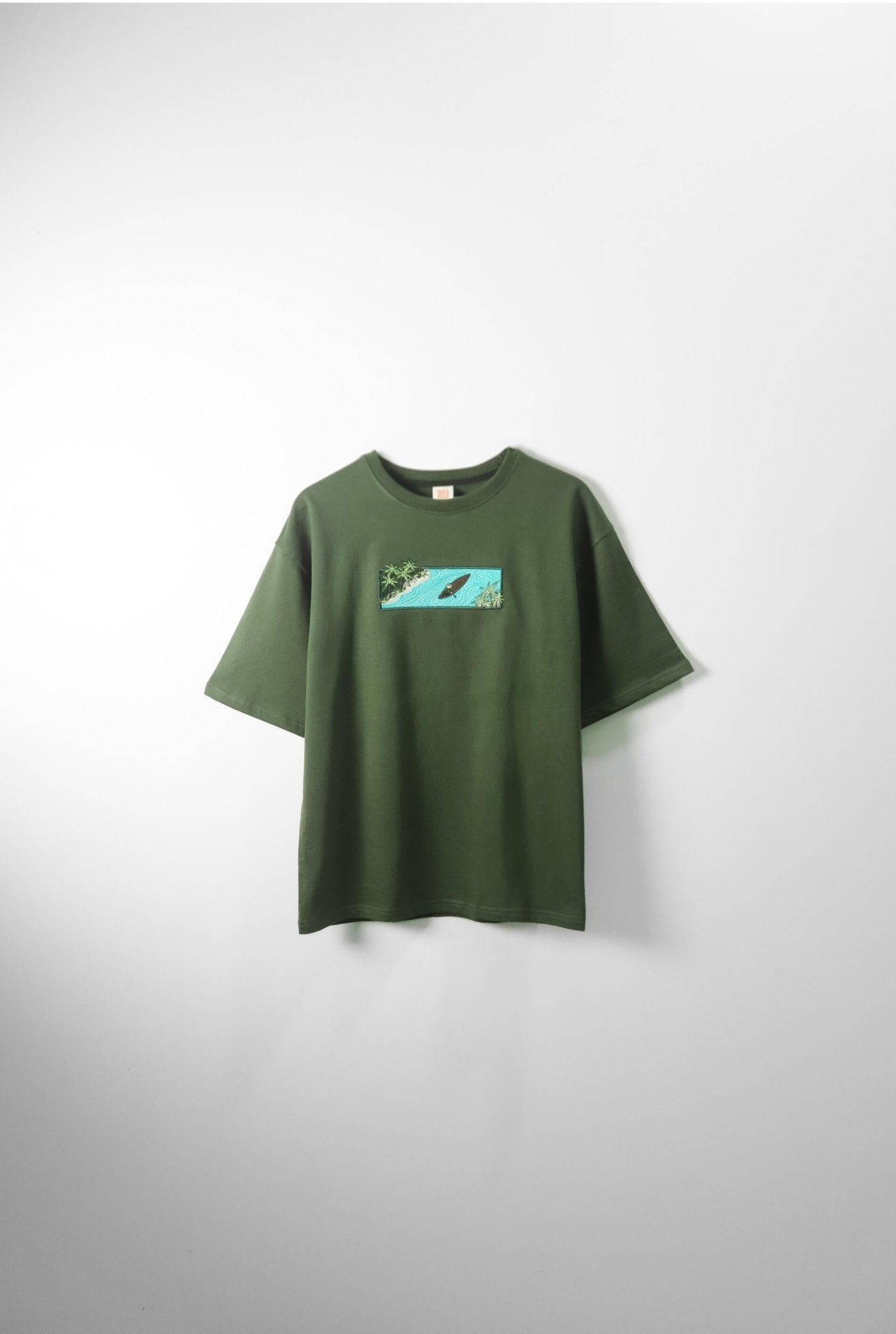South Green View Embroidered Oversized T-Shirt — Olive Green | AnyaLook Oversized Tshirt
